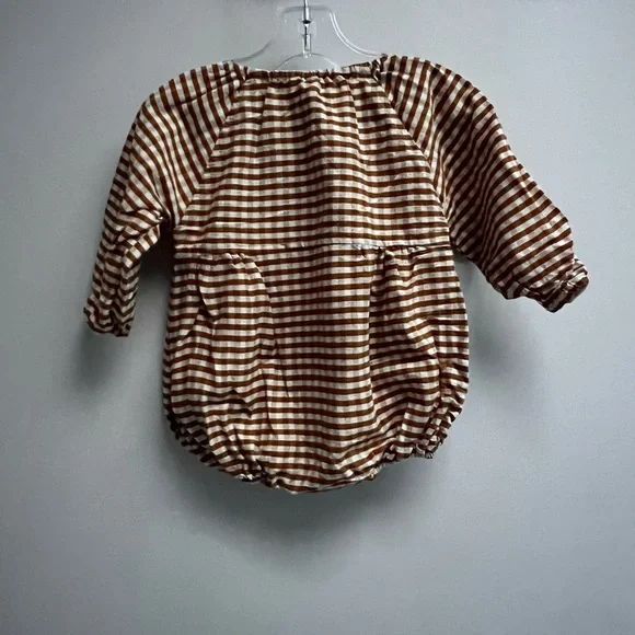 RYLEE + CRU Baby Brown White Gingham Long Sleeve Bubble Onesie Size 12-18 months - Picture 4 of 8